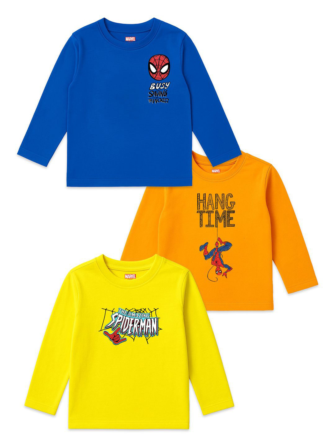 Nauti Nati Boys Pack of 3 Spider-Man Graphic Printed Round Neck Cotton T-shirts