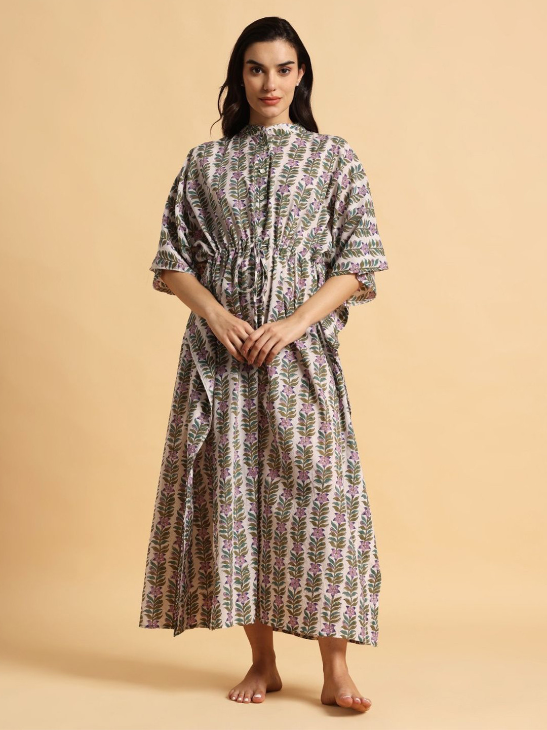 Safeera Women Floral Printed Maxi Cofton Kaftan Nightdress