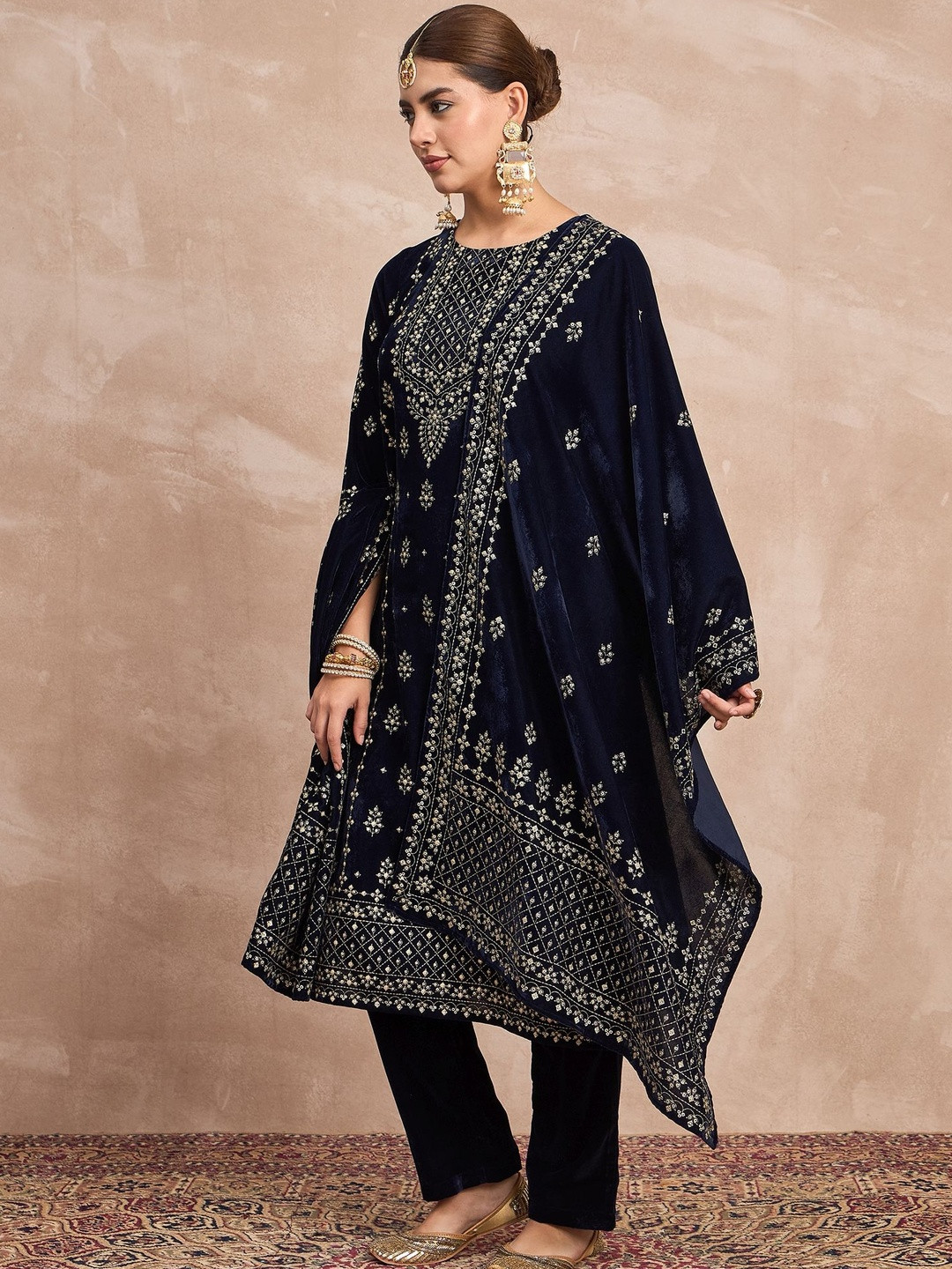 Varanga Women Ethnic Motifs Embroidered A-Line Kurta with Trousers & Dupatta