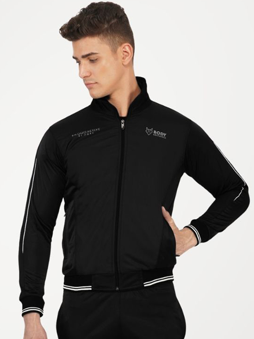 Body Mechanics Men Stand Collar Solid Sporty Jacket