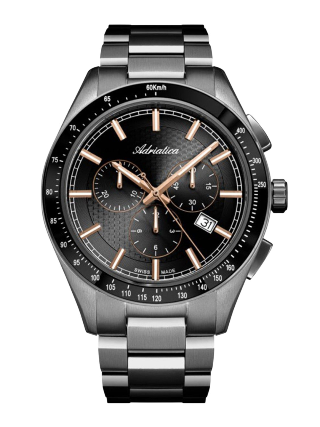 Adriatica Men Quartz Gun Dial Stainless Steel Chronograph Analogue Watch A8245.S1R6CH