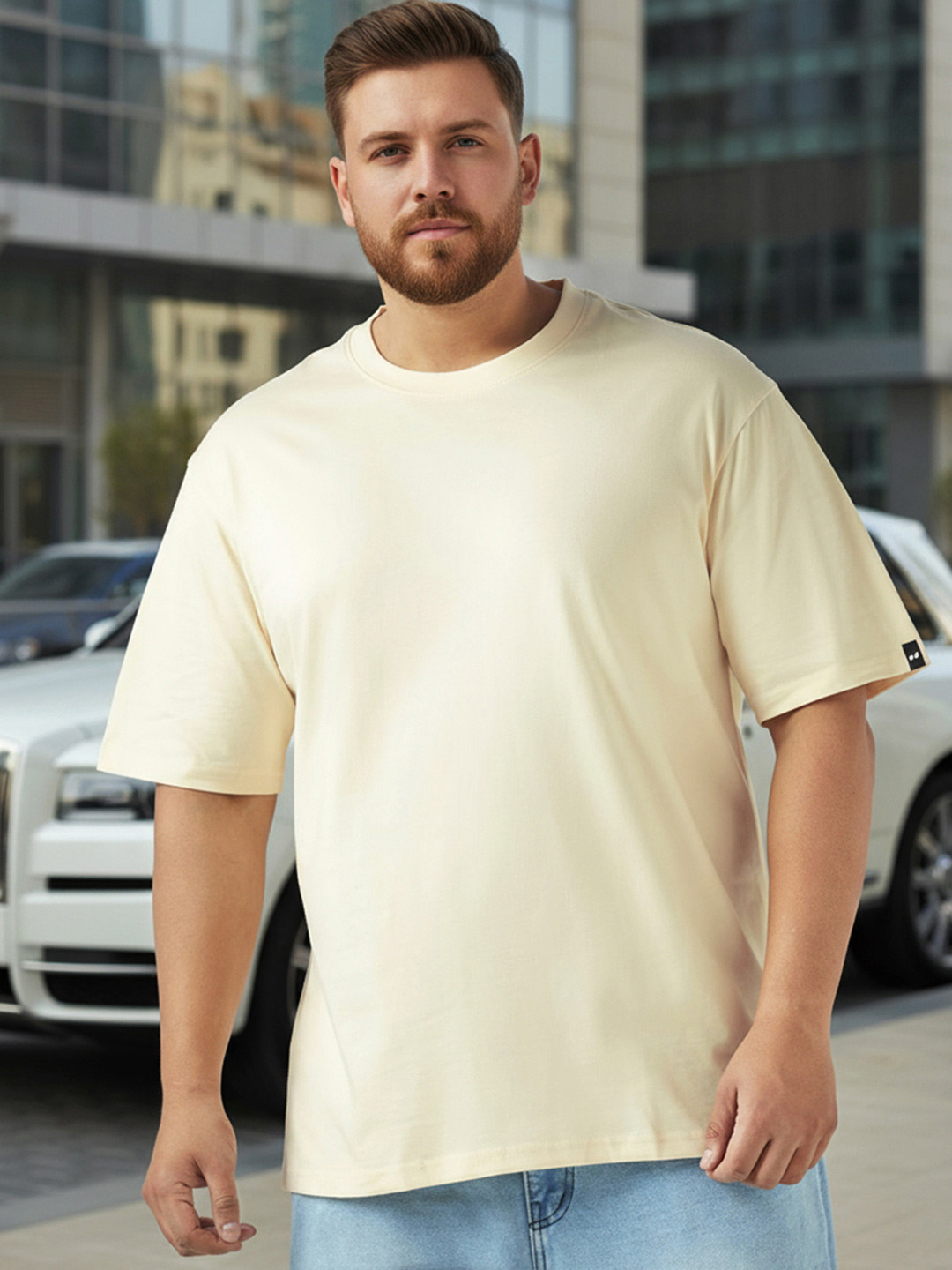 Bewakoof Plus Men's Off White Oversized Plus Size T-shirt