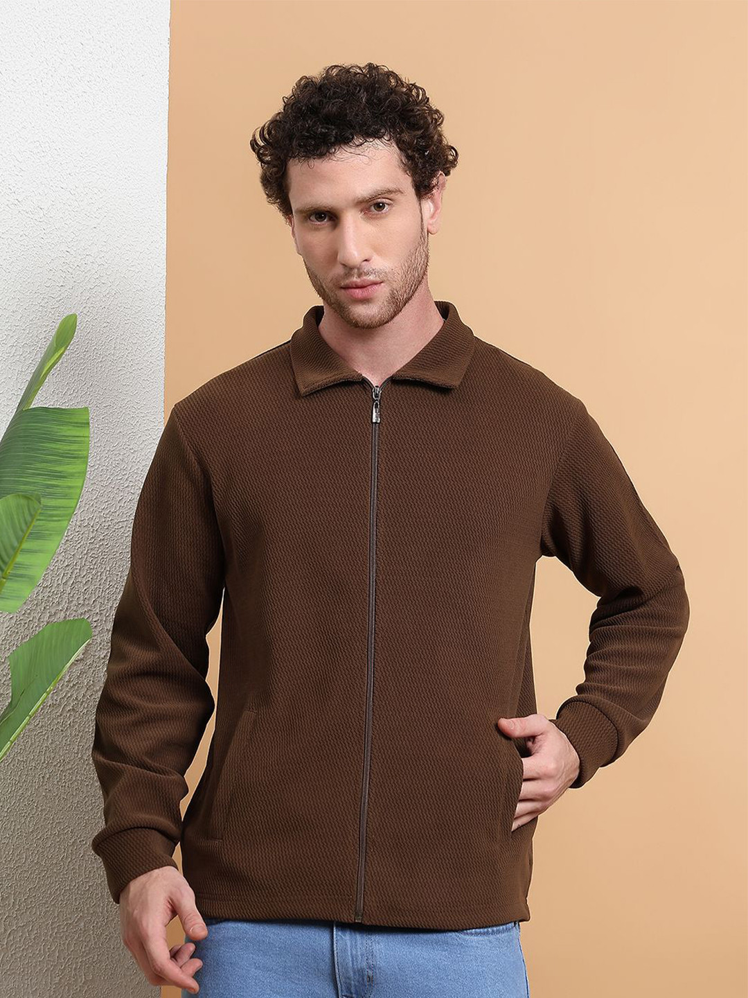 ARMENOR Men Shirt Collar Front-Open Zipper Sweatshirt