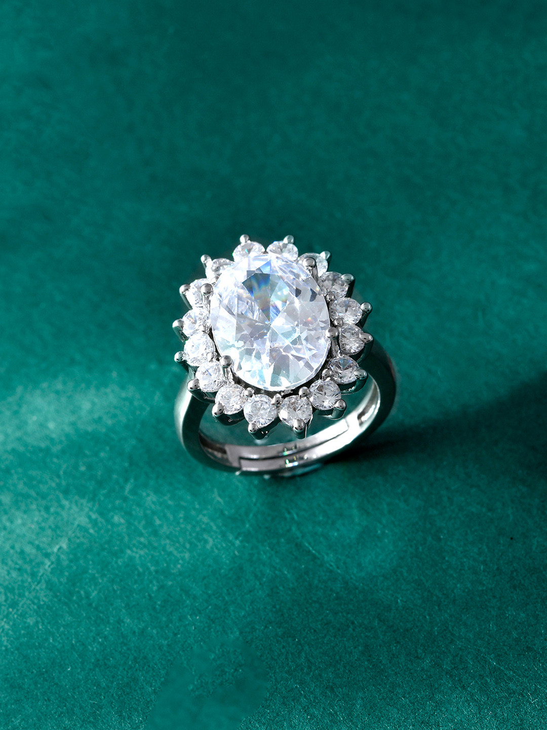 Voylla Rhodium-Plated Sparkling Elegance Grace American Diamond Studded Solitaire Ring