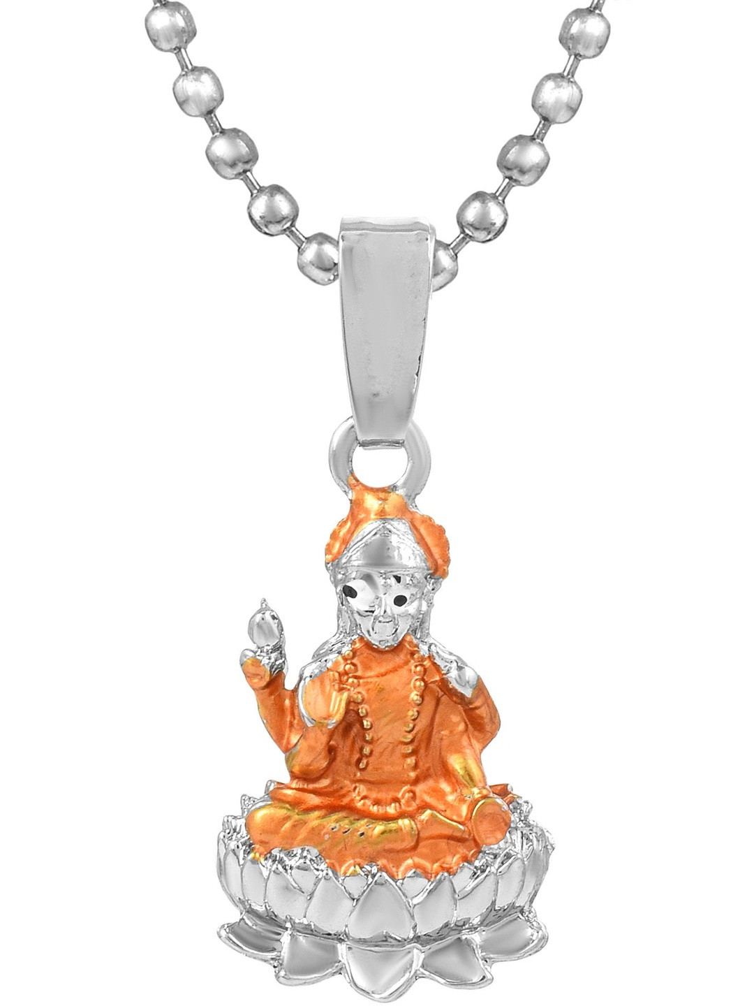 MEMOIR Brass Silver-Plated Saffron Enamel Lakshmi Pendants with Chains