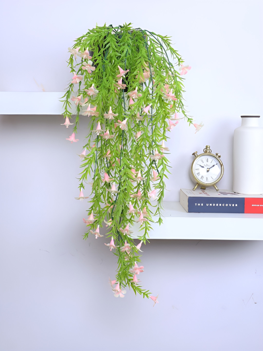 ARICK DECOR Pink & Green Morning Glory Hanging Artificial Plant With Pot