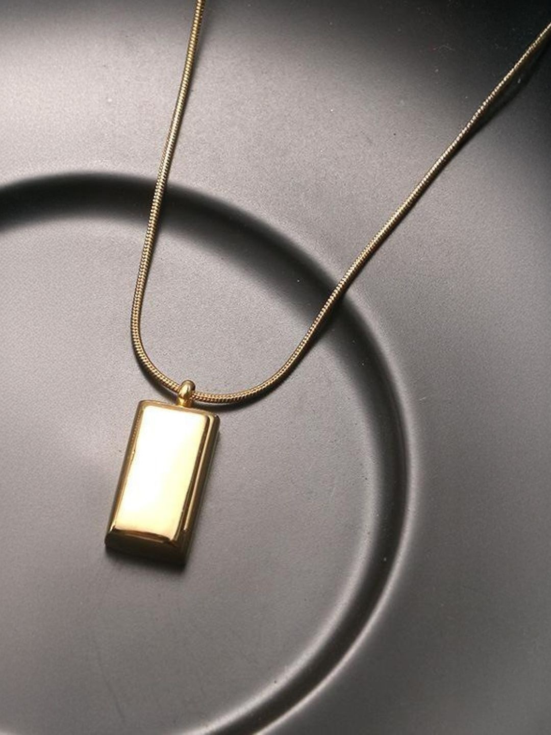 KPOP Men Stainless Steel Gold-Plated Rectangle Pendant With Chain
