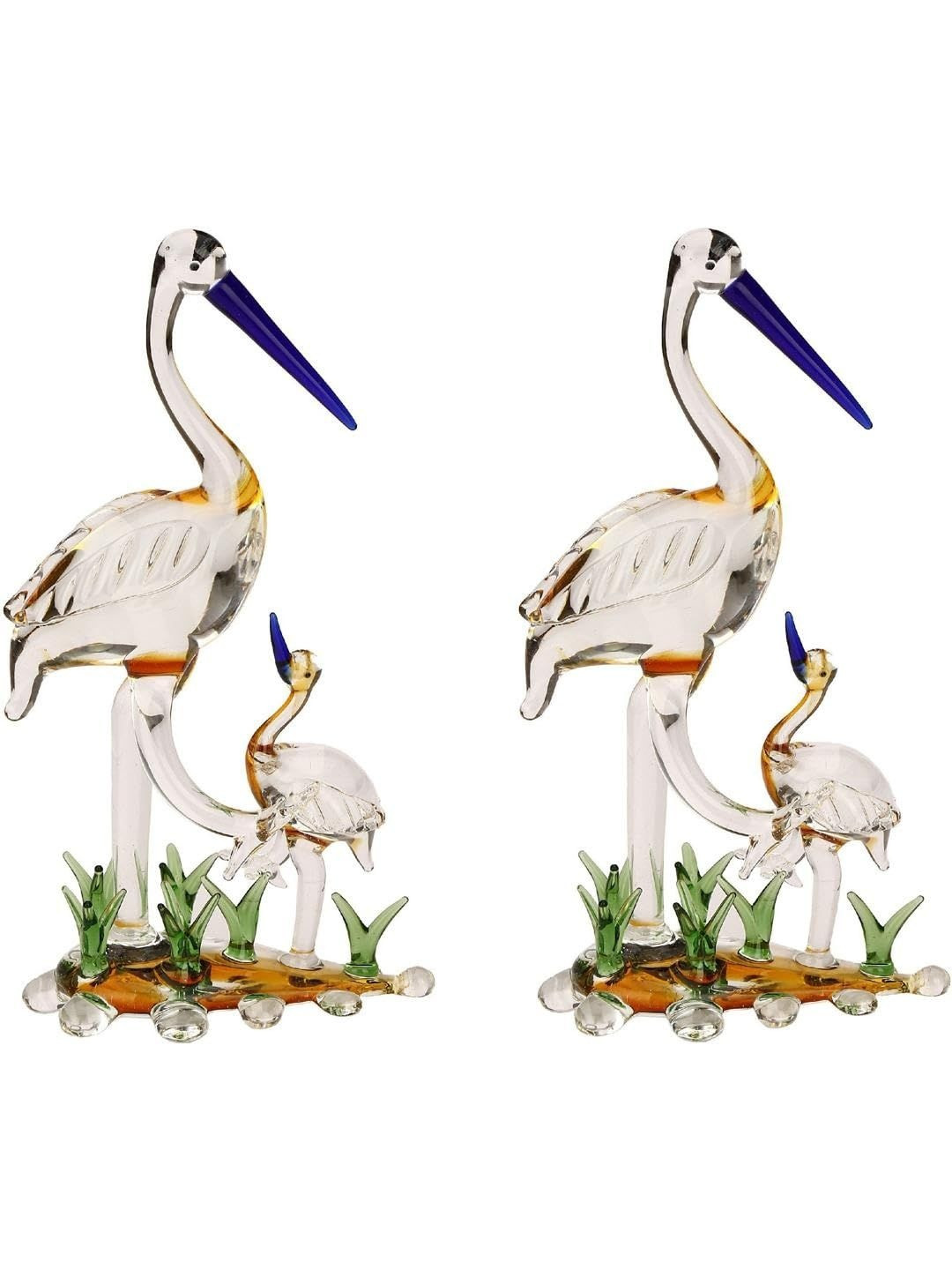 1ST TIME Yellow Glass Parrots On Stems Glossy Bedroom 2 Pieces Showpieces 6.2 inch