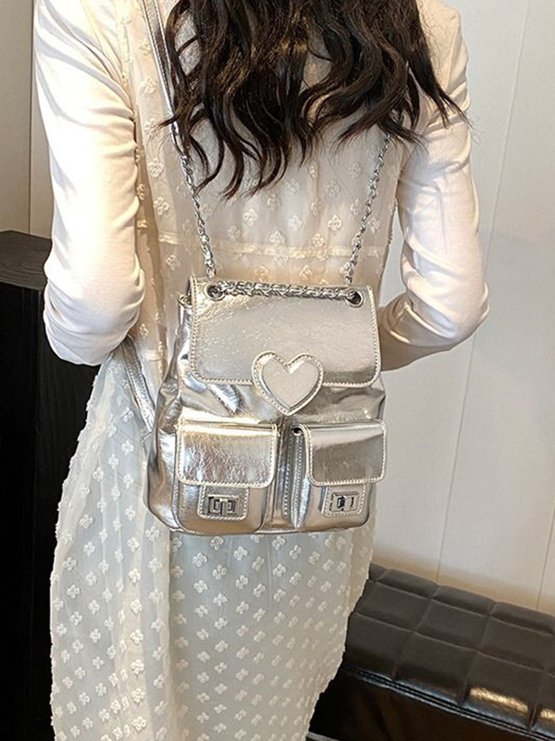 StyleCast Women Grey Medium Flap Backpack