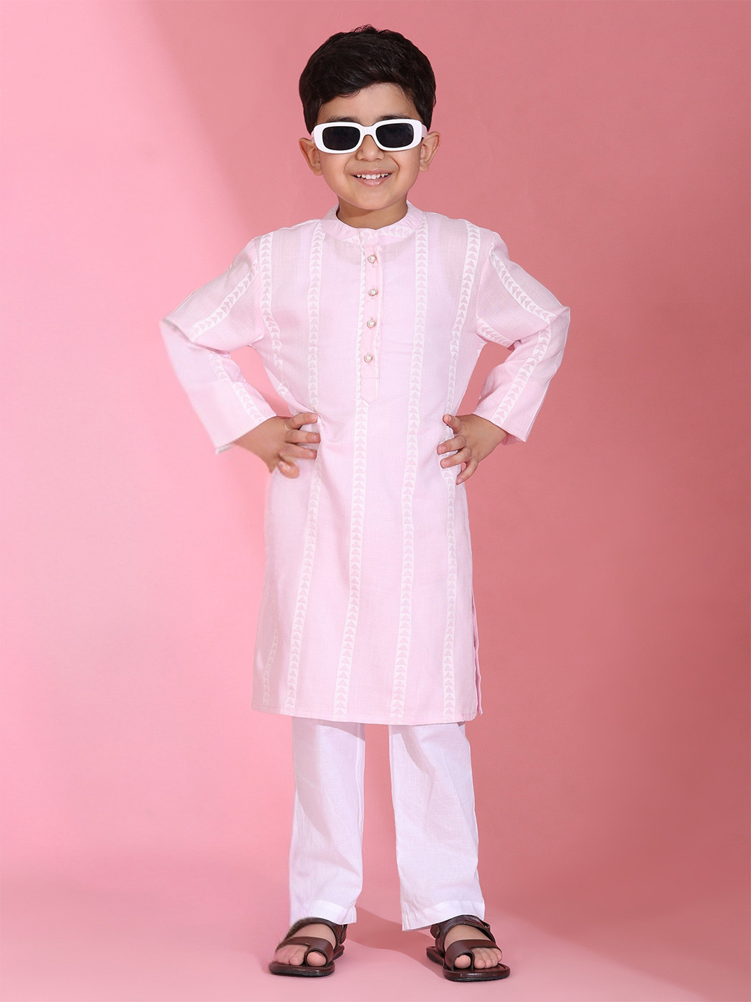 Maaesa Boys Geometric Printed Cotton Kurta with Pyjama Set