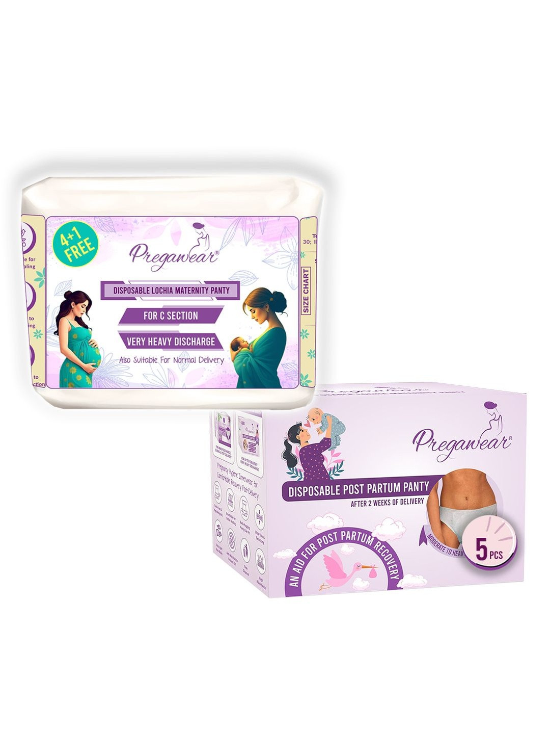 Pregawear Women Pack Of 2 C-Section Maternity Panty & Disposable Postpartum Panty