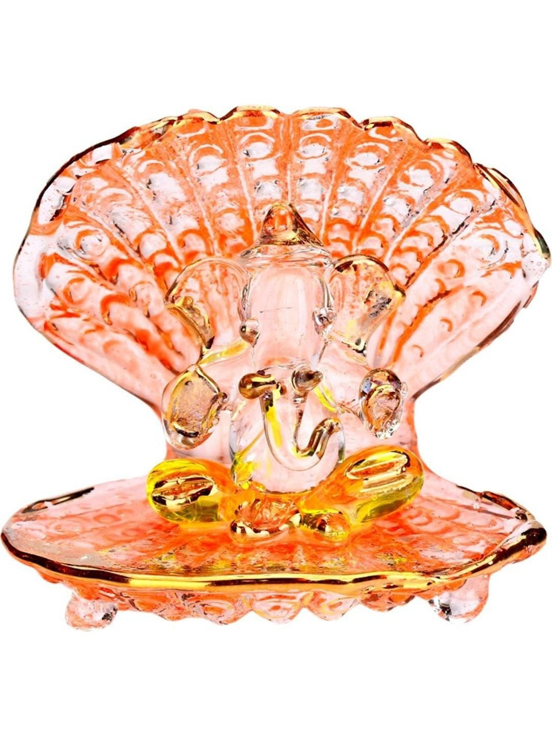 1ST TIME Orange Colored Glass Lord Ganesha Glossy Prayer Room Medium Showpiece 1.57inch