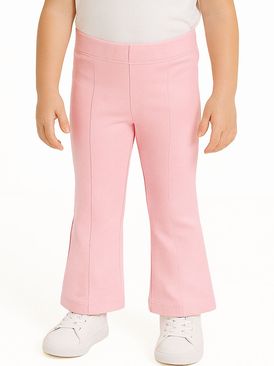 Nauti Nati Girls Baby Pink Cotton Lycra Rib Fitted & Flared Leggings