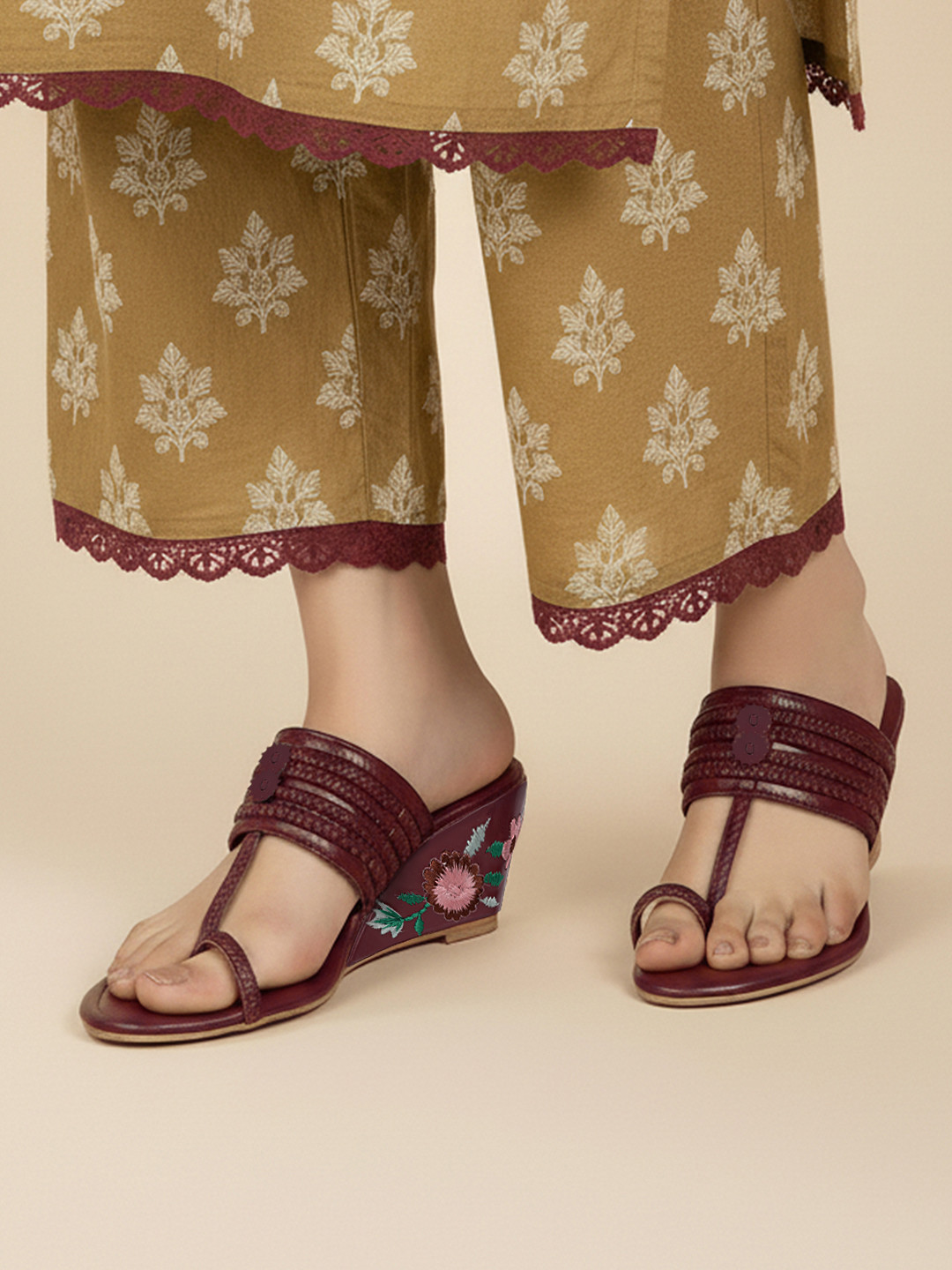 House of Pataudi Ethnic Braided Wedge Heels