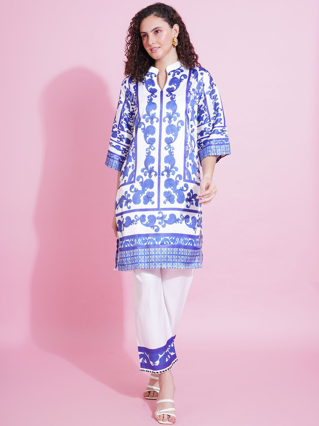 ARV TRENDS Blue & White Printed Tunic with Palazzo Co-Ords
