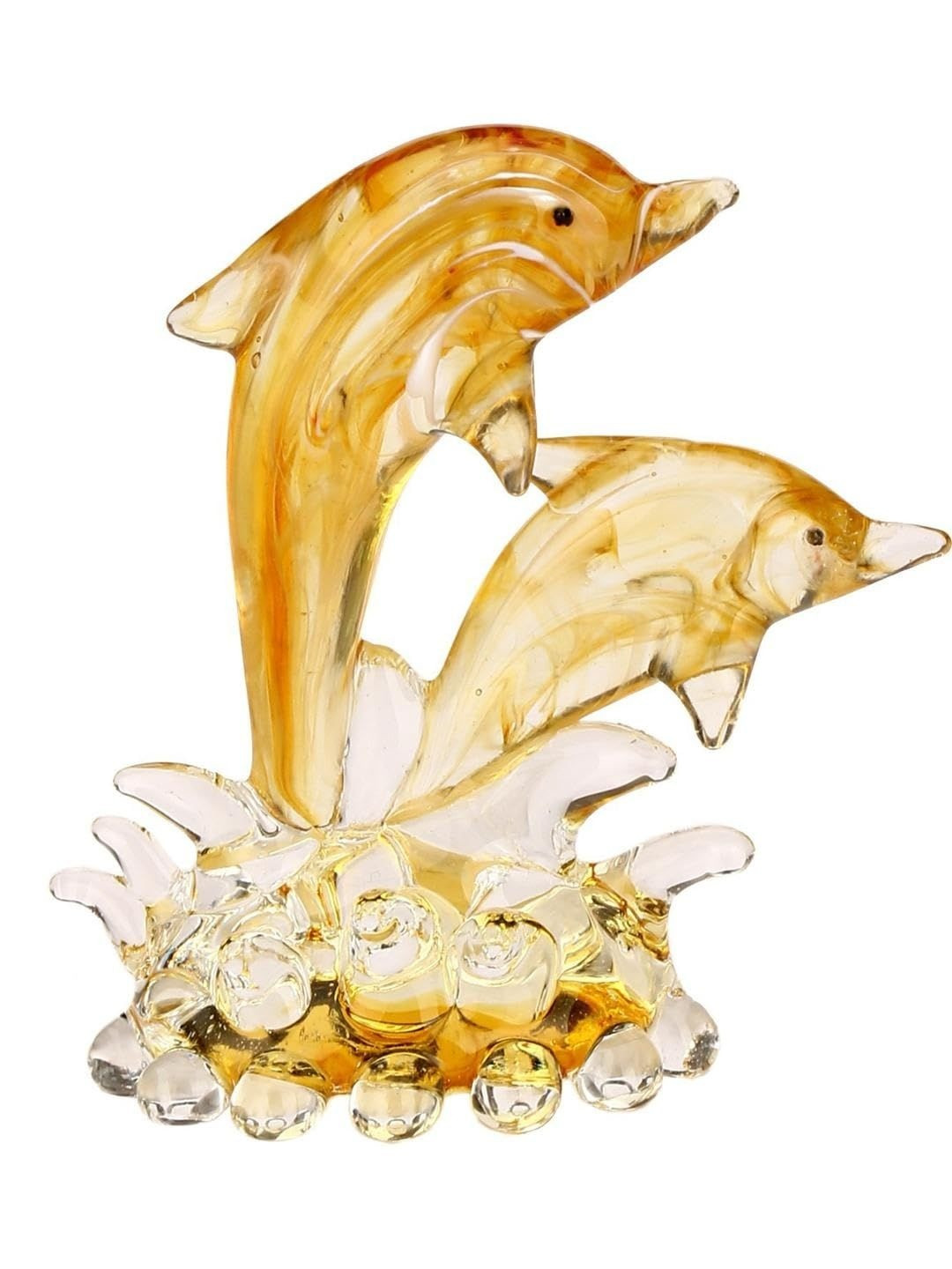 1ST TIME Yellow & Transparent Dolphin Themed Glass Idol Showpiece 3.54 inch