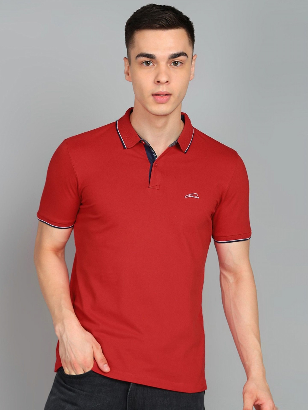 Gaucha Men Solid Polo Collar Cotton T-shirt
