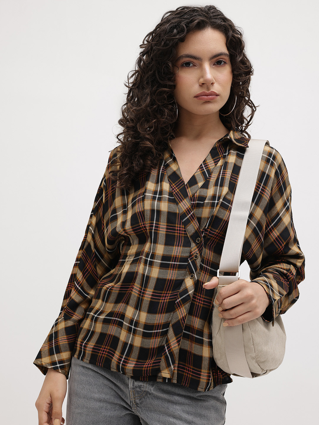 The Roadster Life Co. Tartan Checks Pleated Detail Wrap-Style Shirt