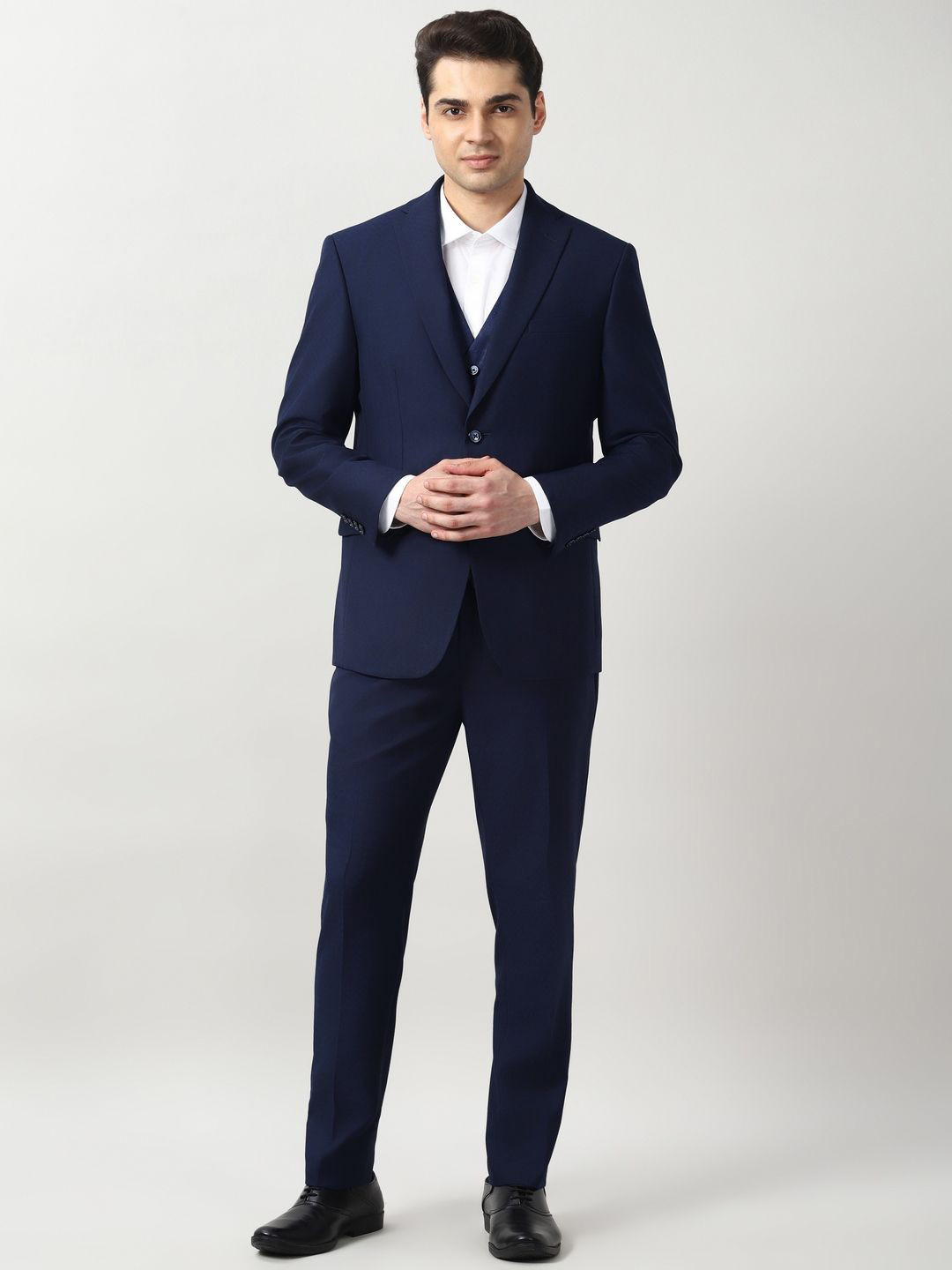 Peter England Elite Self Design Slim-Fit Single-Breasted Formal Three Piece Suit