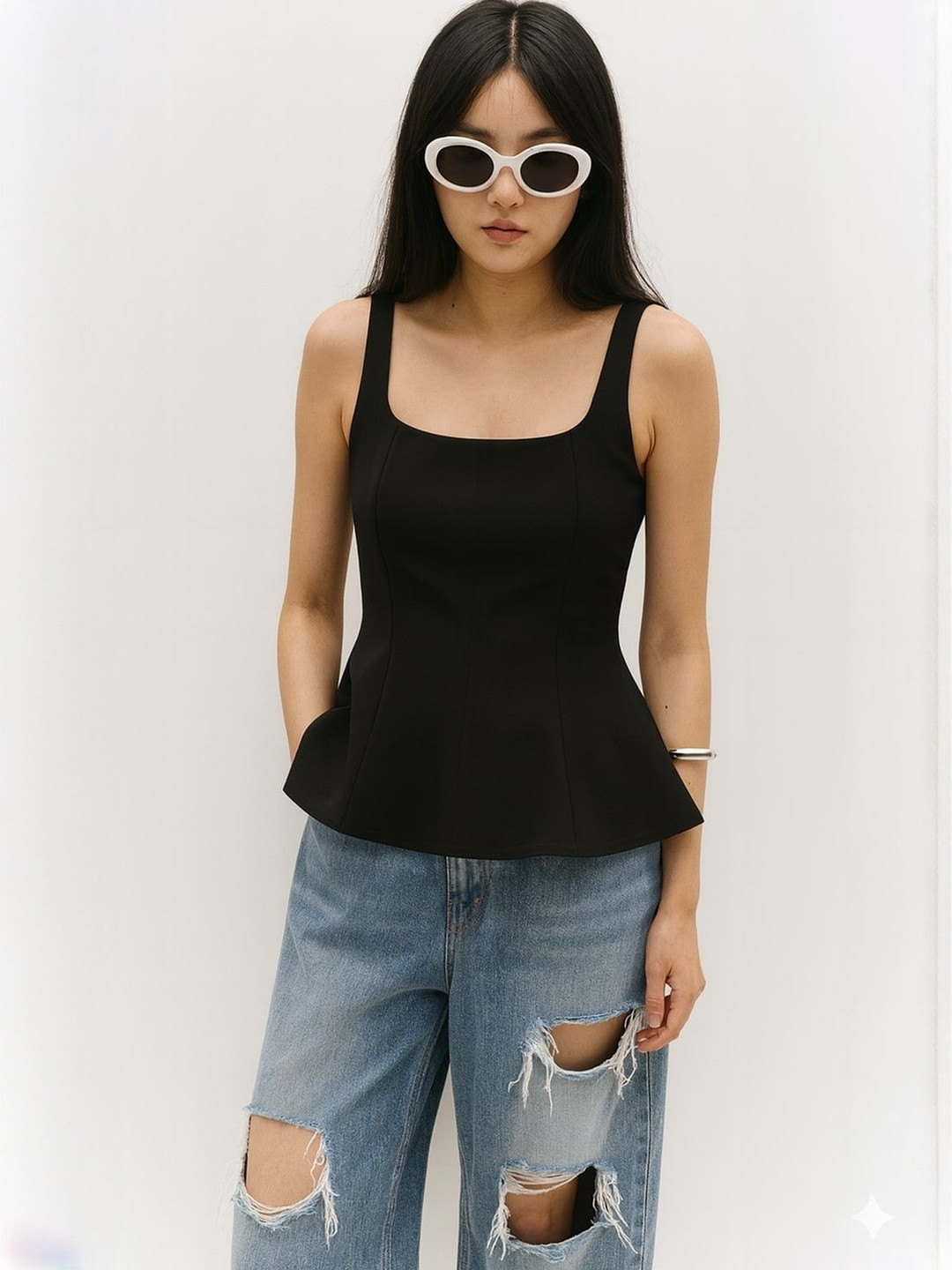 Pookiie Women Sleeveless Peplum Vest Top