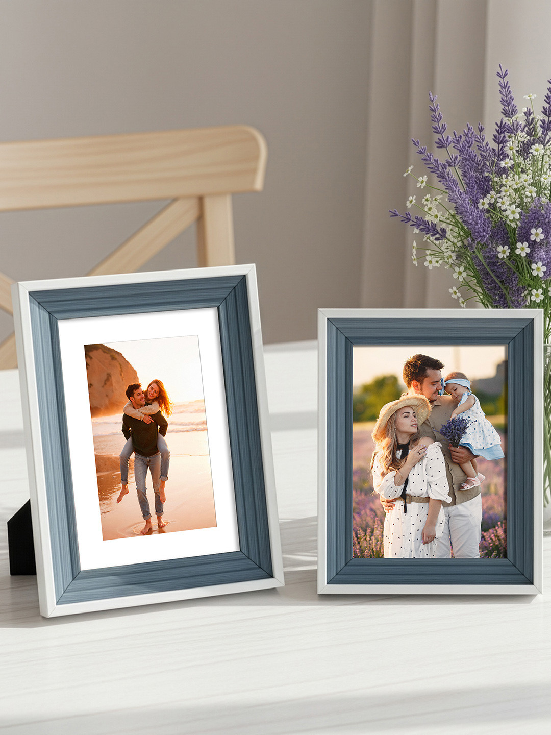 Art Street Blue & White 2 Pieces 3D Wooden Photo Frame