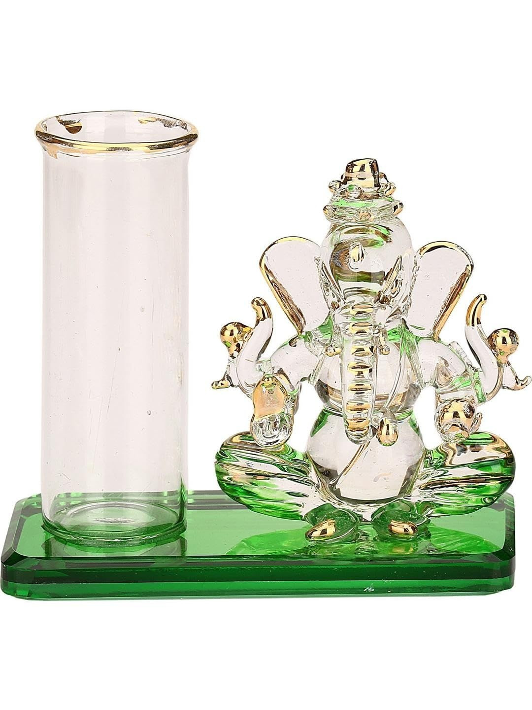 1ST TIME Green Lord Ganesh Religious Idol Showpiece