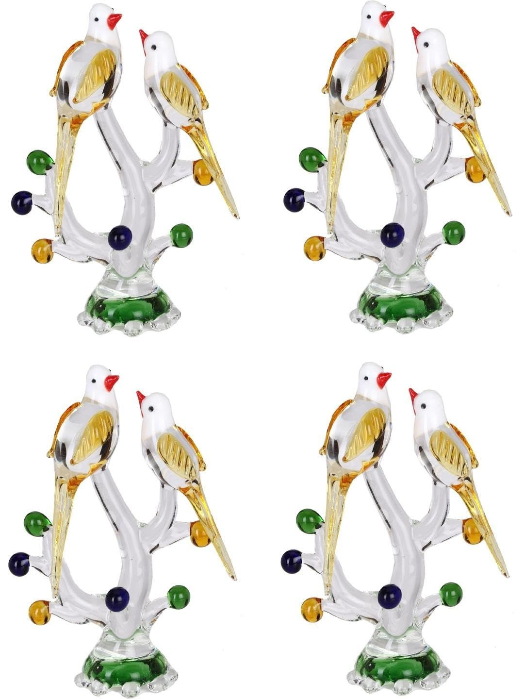 1ST TIME Yellow & White 4 Pieces Glass Birds Idol Showpiece