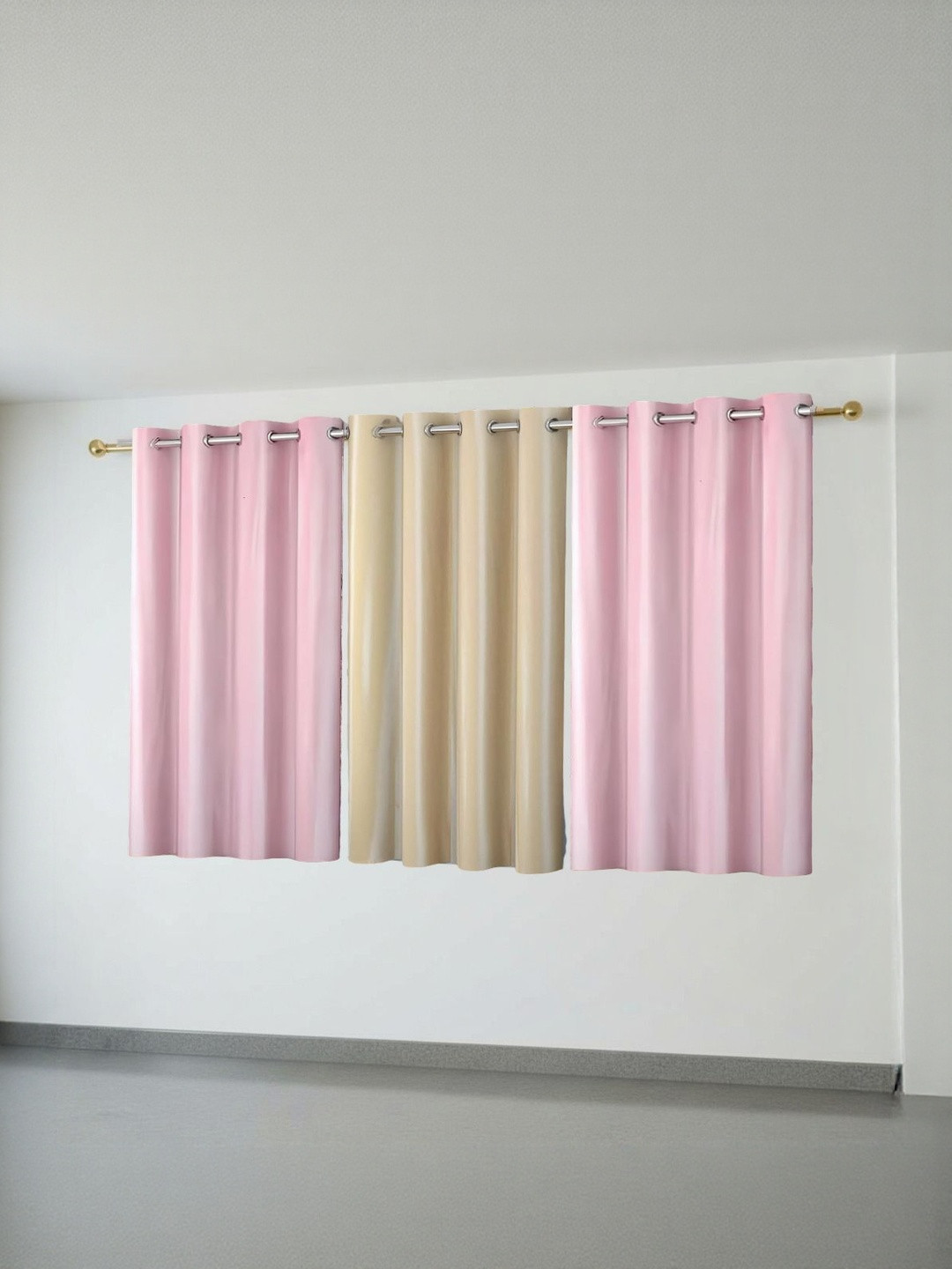 Aura Pink & Cream-Coloured 3 Pieces Room Darkening Window Curtains