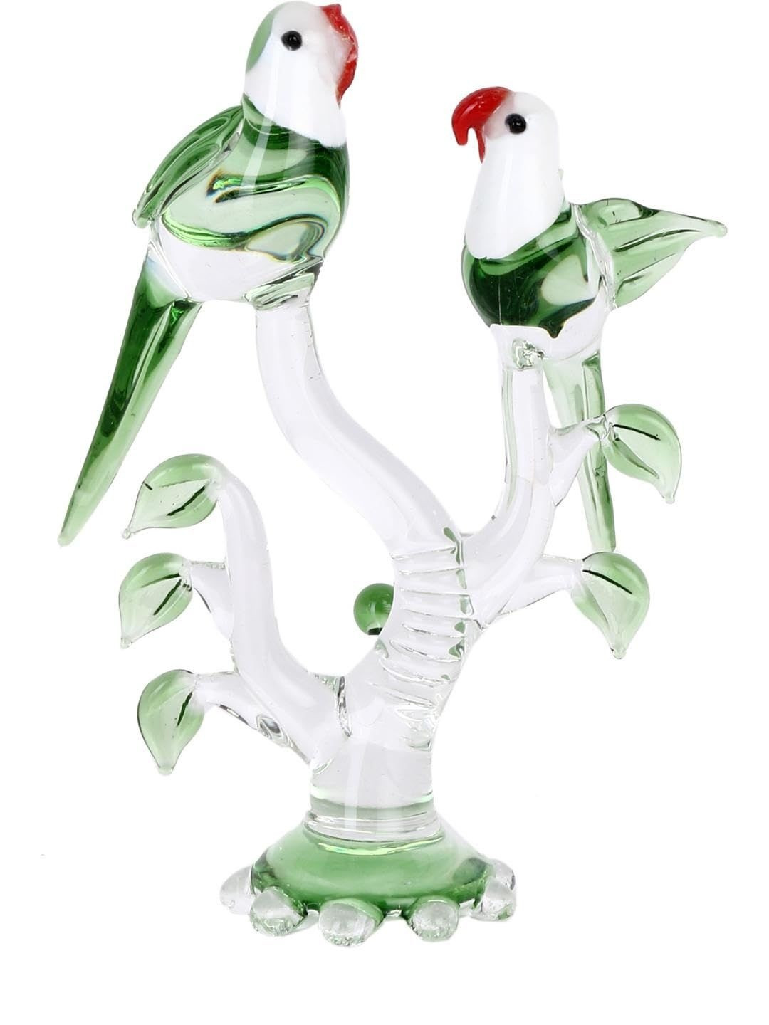 1ST TIME Green & Transparent Bird Themed Glass Idol Showpiece
