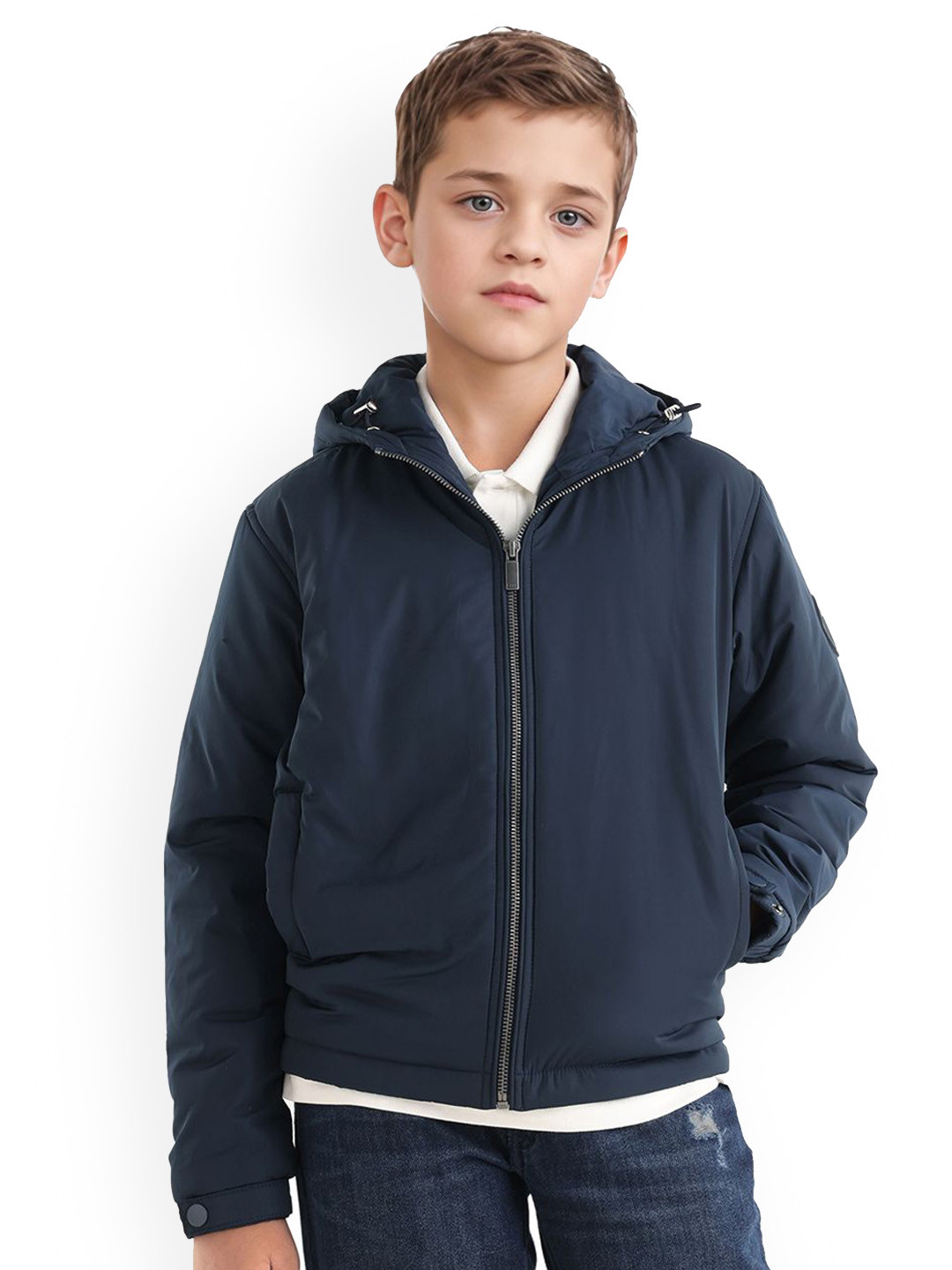 RARE ONES Boys Hooded Self Design Solid Bomber Jacket