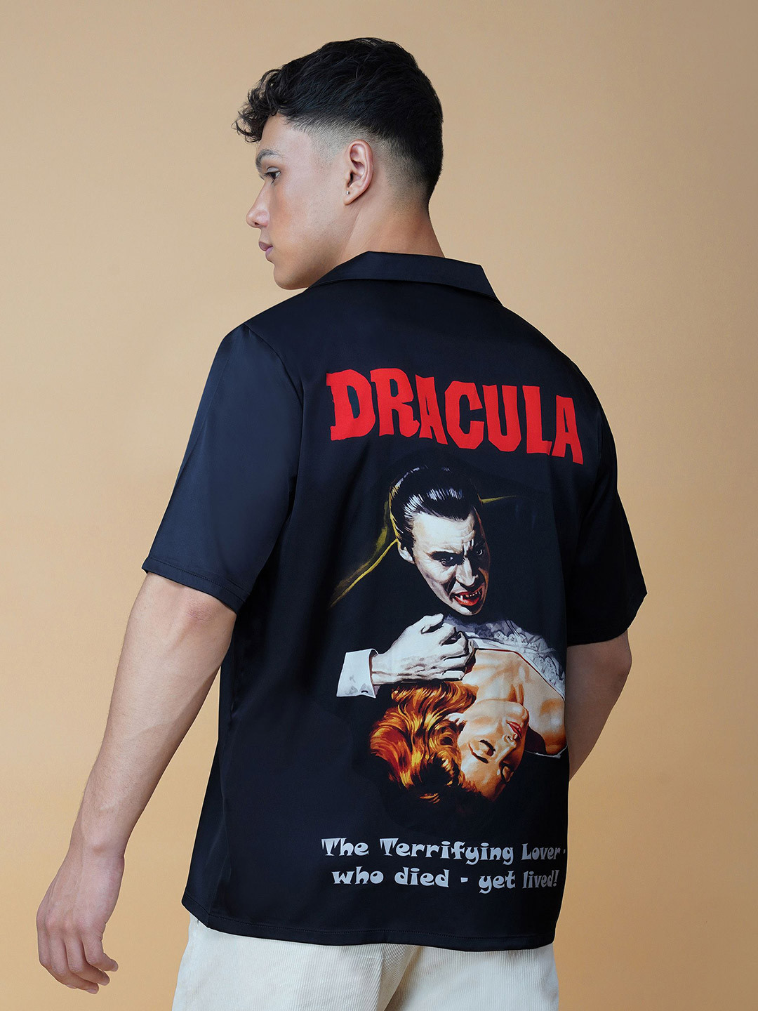 CLUBHAVANA Men Comfort Fit Graphic Printed Eternal Night Cuban Collar Satin Casual Shirt