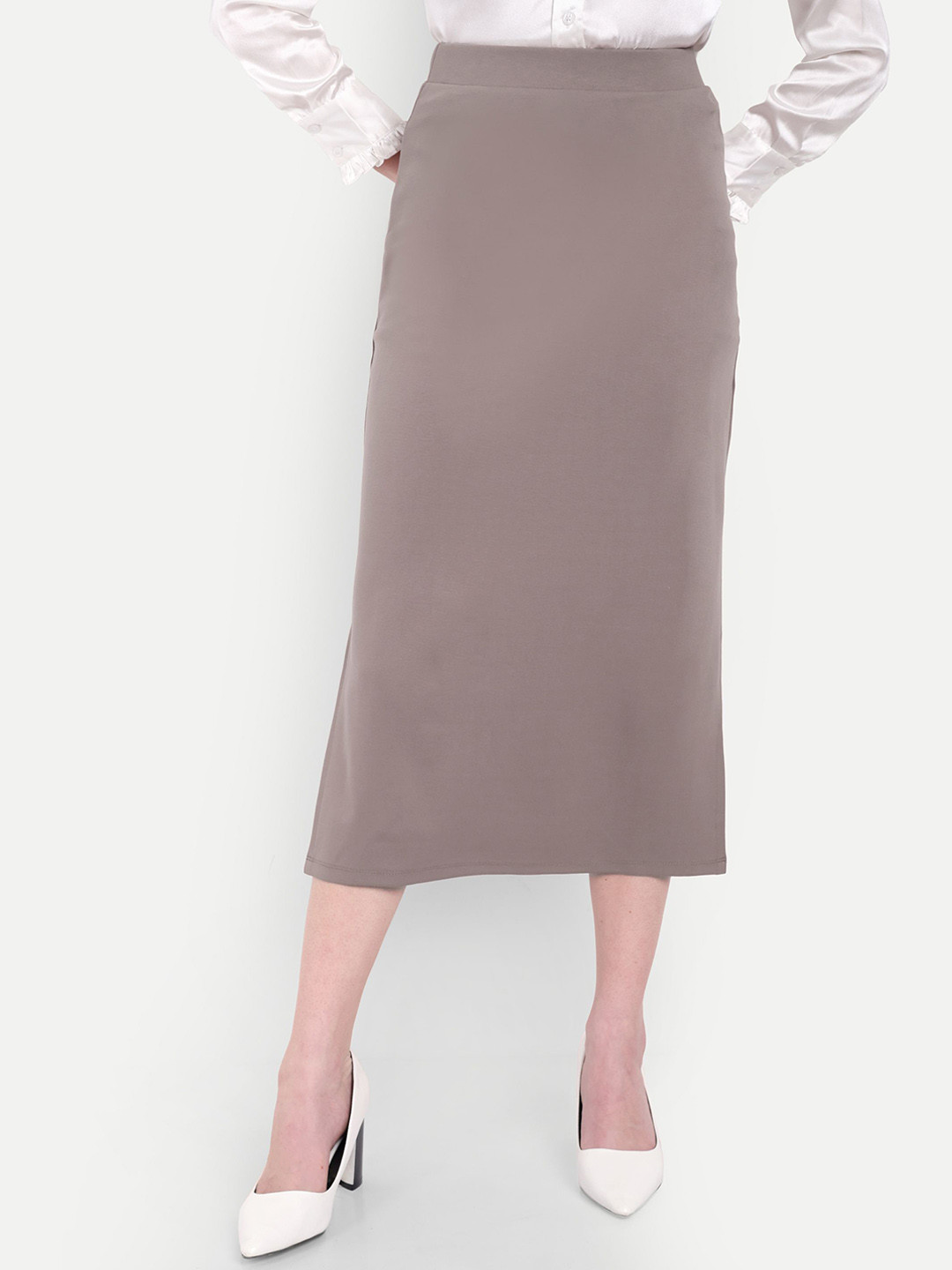 FairLeaf Side Slit Cotton Mid Rise Midi Skirts