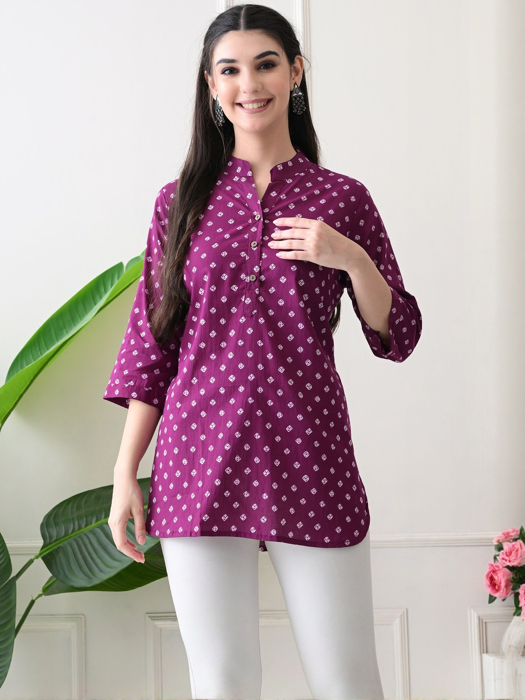 Rimika Women Geometric Printed Mandarin Collar Ethnic Pure Cotton Kurti