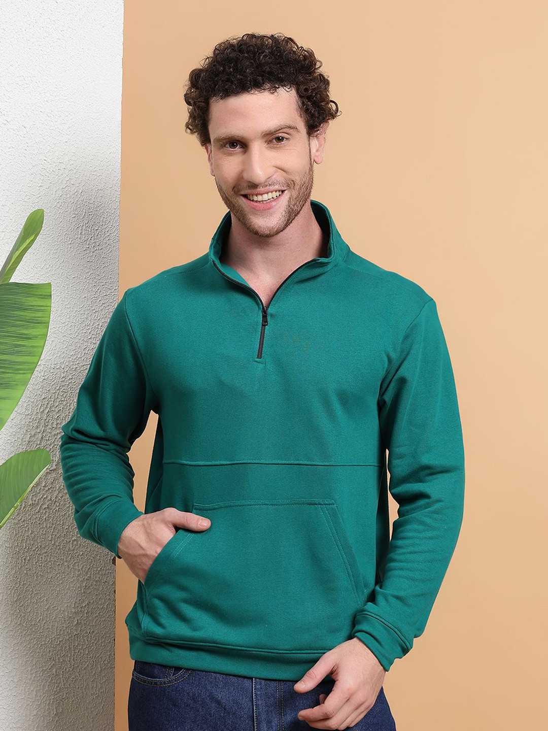 ARMENOR Men Mock Neck Half Zipper Sweatshirt