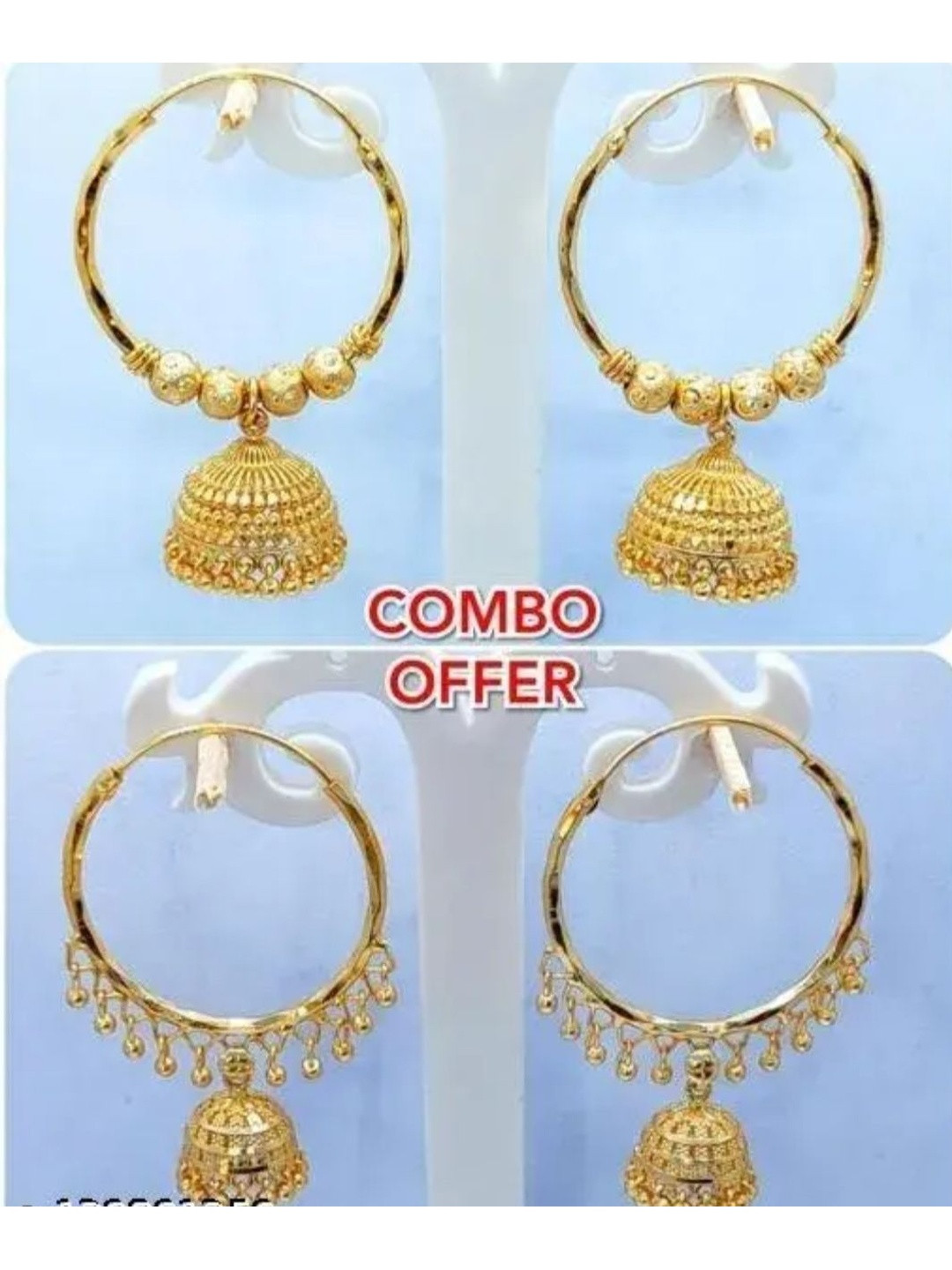 Grishma Set Of 2 Gold-Plated Artificial Beaded Dome Shaped Jhumkas