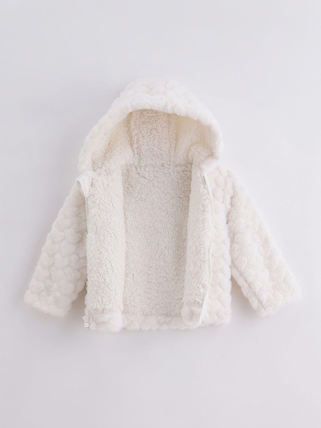 One Friday Girls Hooded Self Design Lightweight Sherpa Jacket