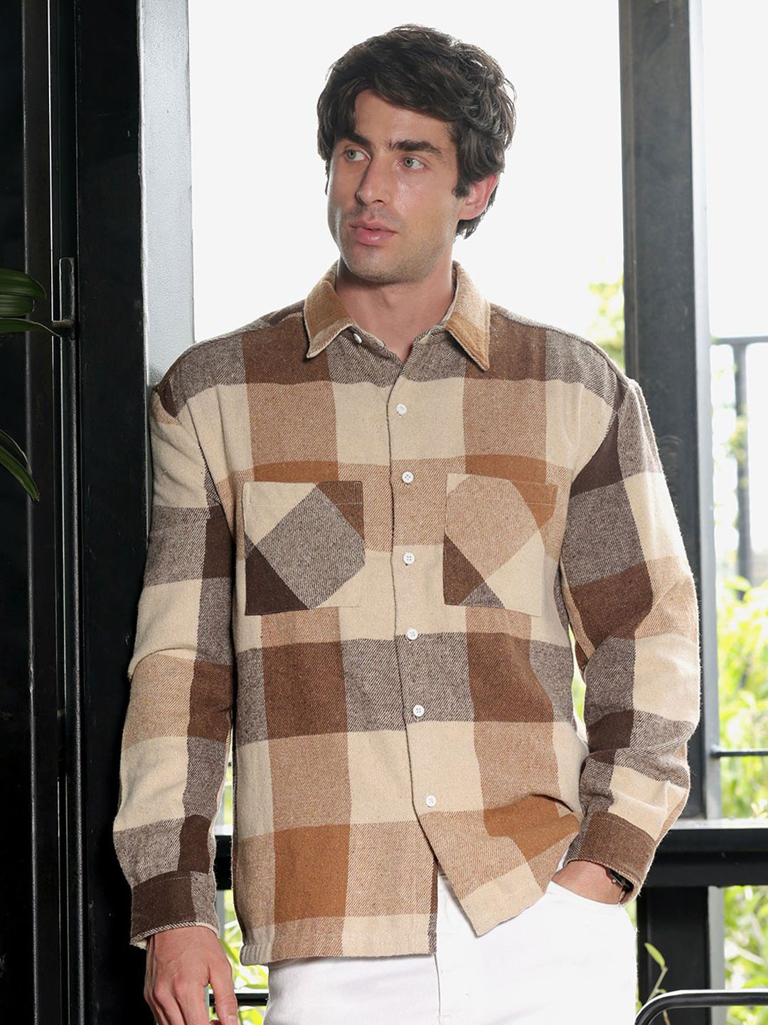 Campus Sutra Men Checked Spread Collar Utility Cotton Shacket