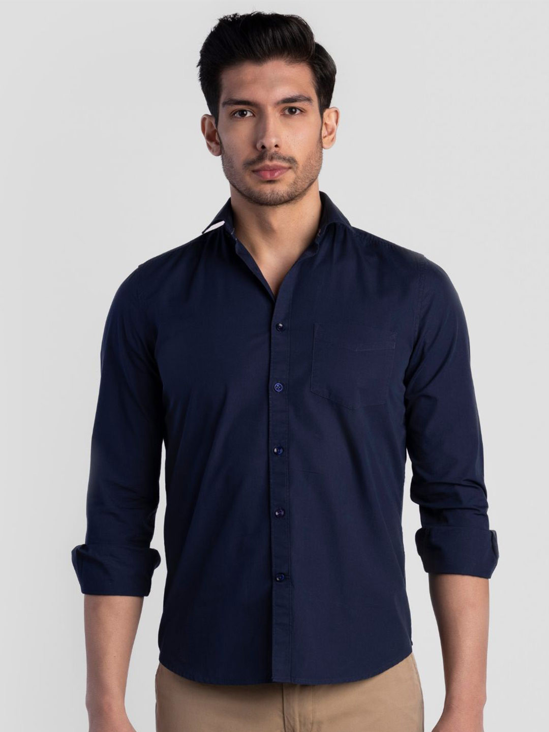 Reid & Taylor Men Comfort Fit Solid Spread Collar Pure Cotton Casual Shirt