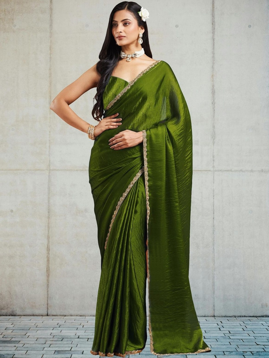 LOROFY Beads and Stones Khandua Silk Wedding Chanderi Saree