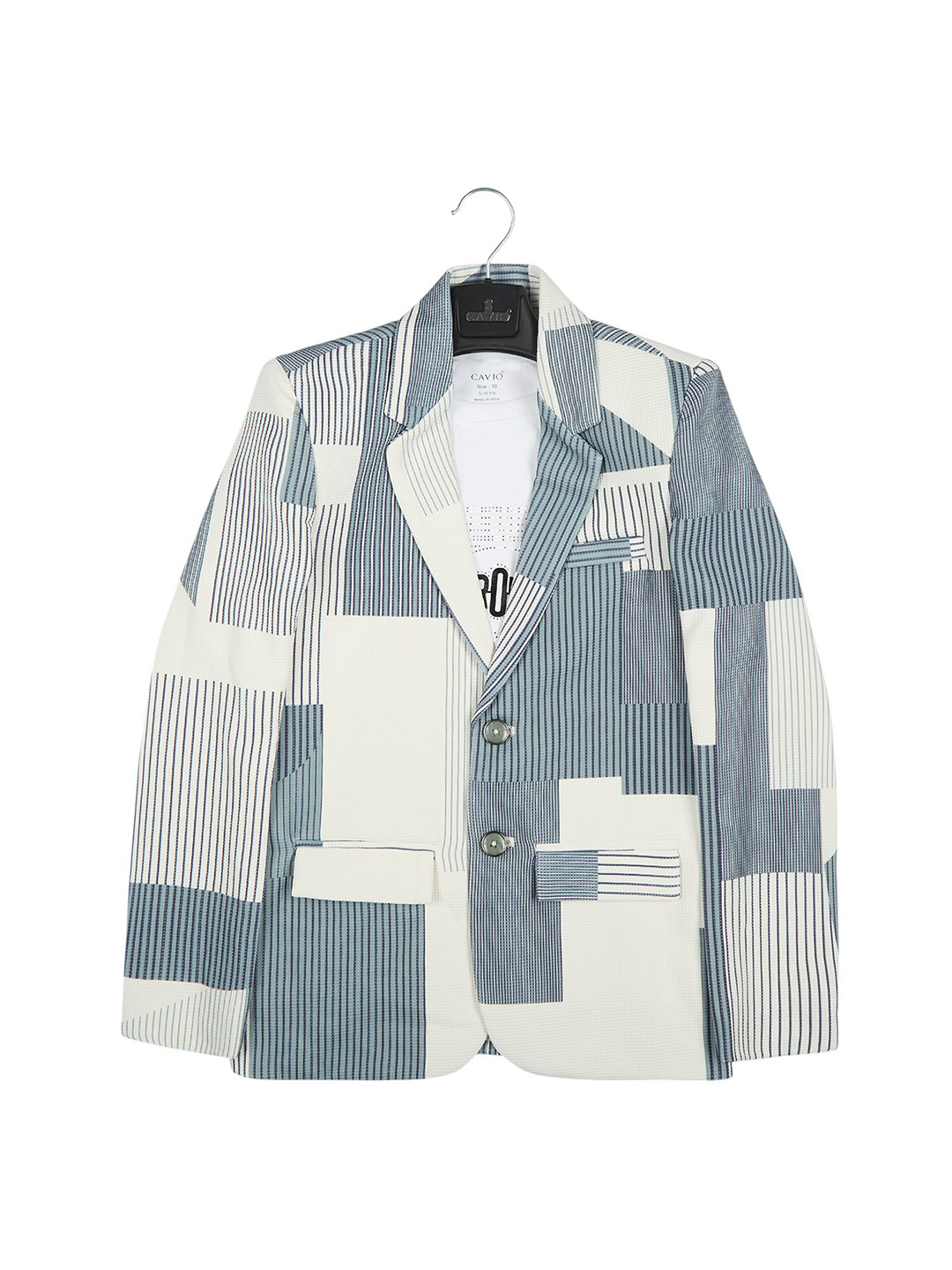 CAVIO Boys Printed Single-Breasted Notched Lapel Collar Blazer With T-Shirt