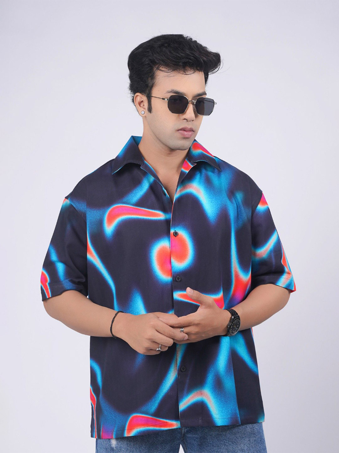 Eszett Nebula Oversized Abstract Printed Pure Cotton Shirt