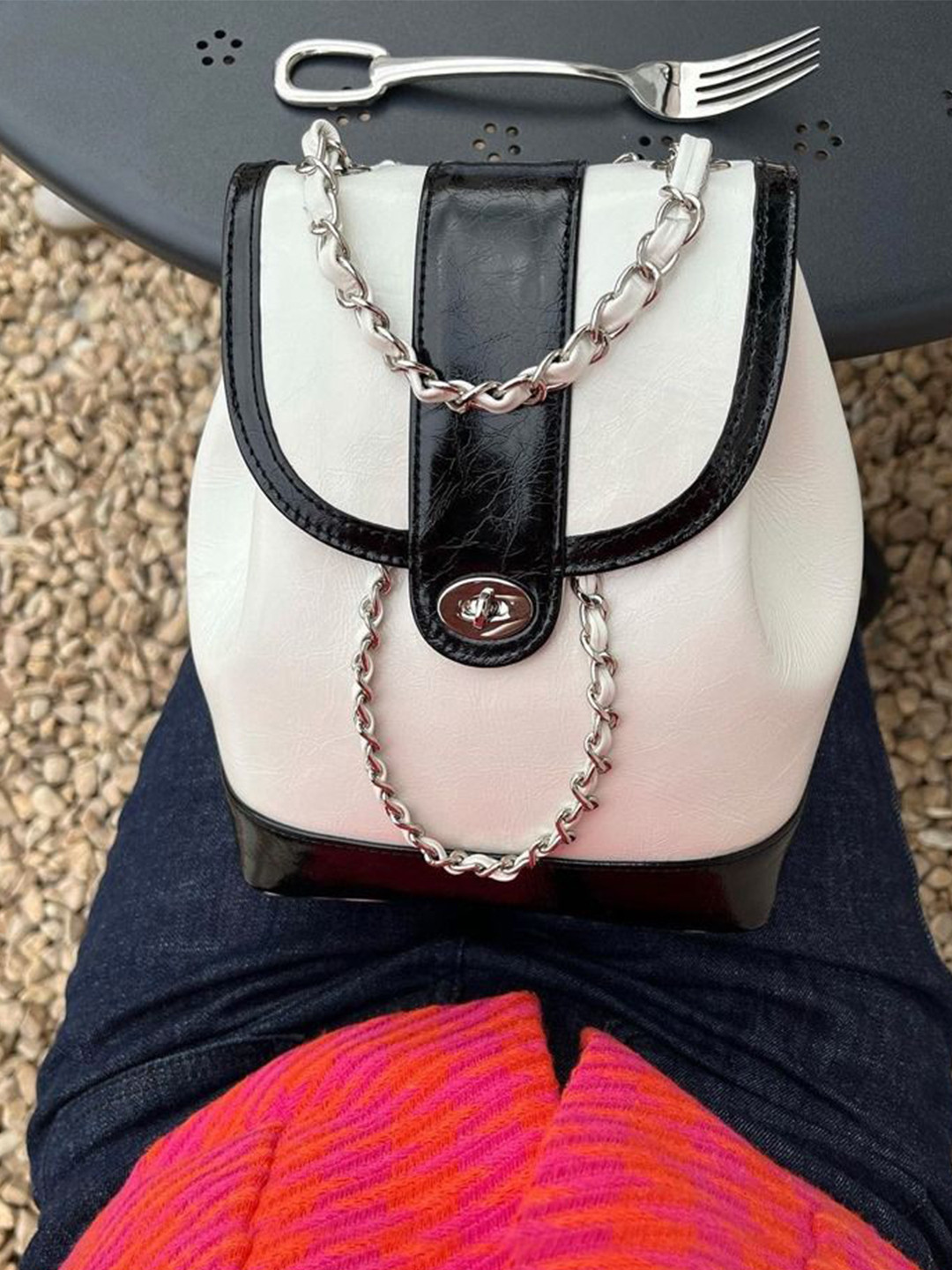 StyleCast Women Monochrome Magnetic Button Backpack