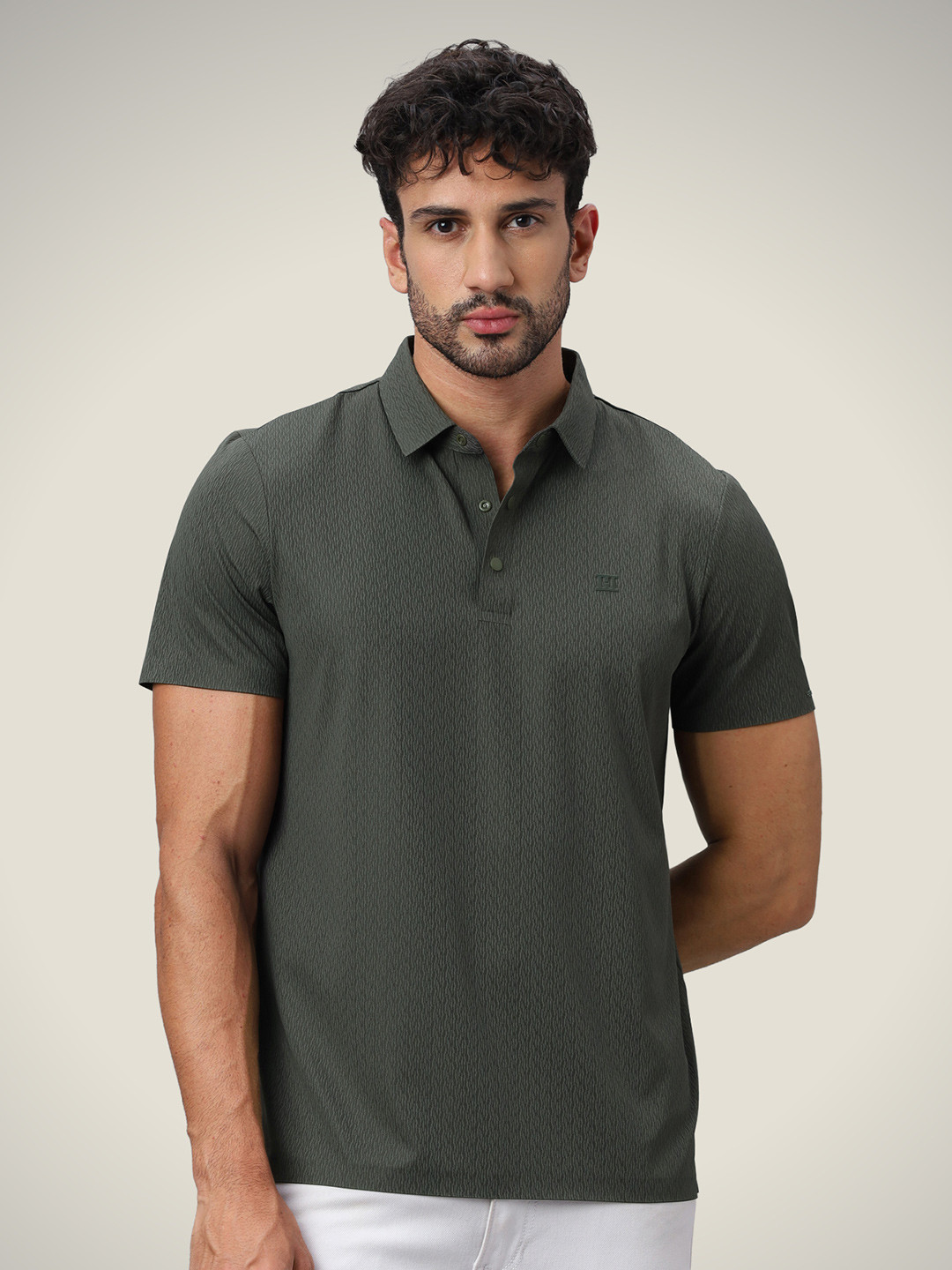 Hektor Snap Button Jacquard Wrinkle Resistant & Moisture Wicking Polo Tshirt