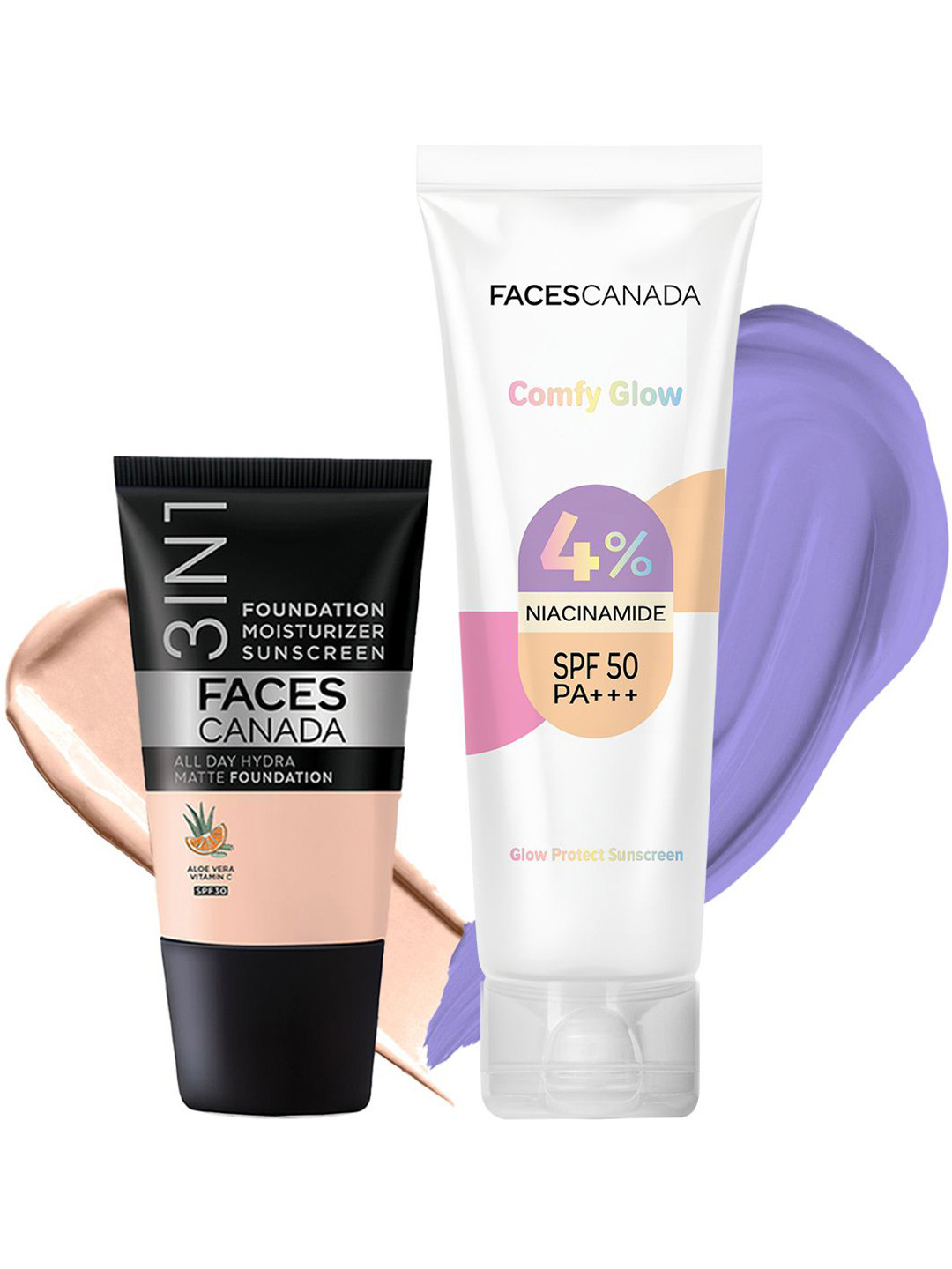 FACES CANADA Set Of 2 3 In 1 Foundation With Comfy Glow 4% Niacinamide Sunscreen