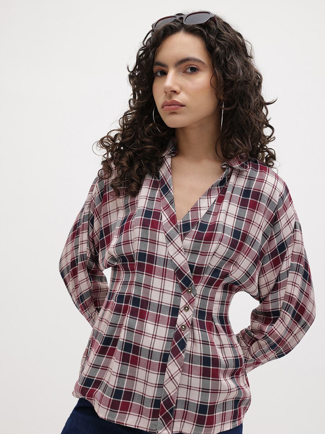 The Roadster Life Co. Tartan Checks Pleated Detail Wrap-Style Shirt