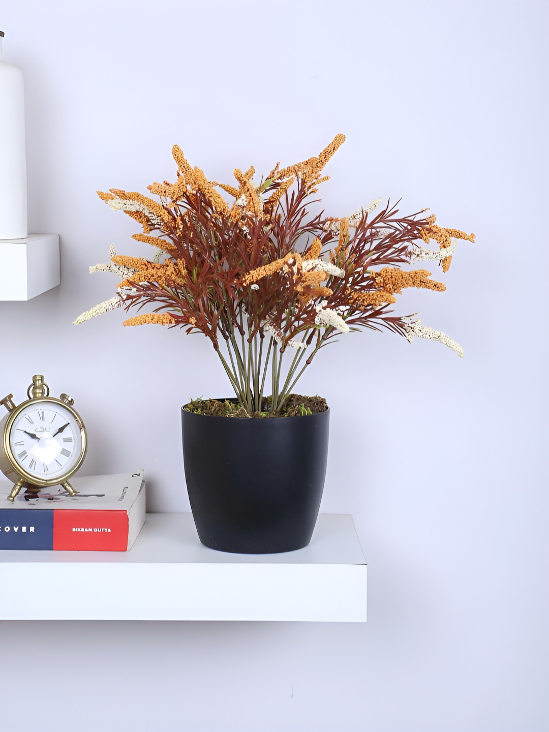 ARICK DECOR Orange & Black Autumn Hogla Artificial Plant With Pot