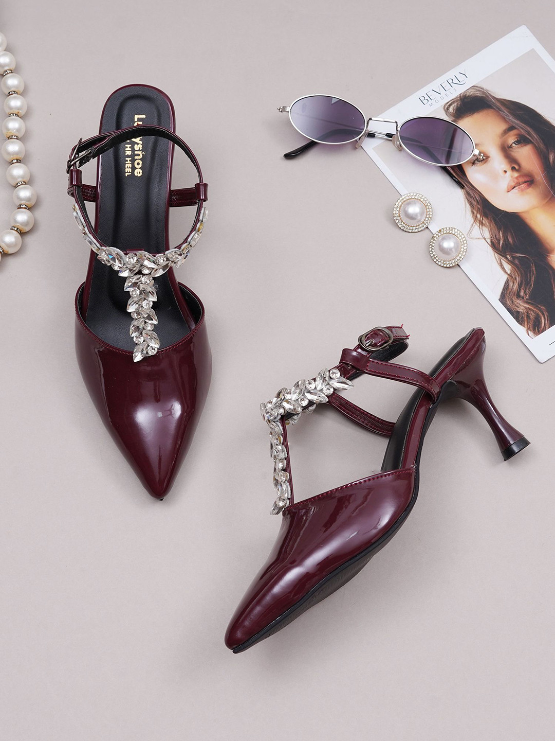 LUXY SHOE Western - Embellished Kitten Heeled Pumps Heels