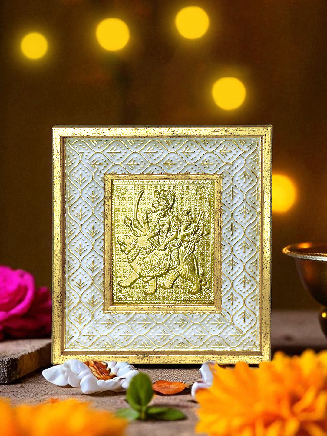 Art Street Gold-Plated & White Ma Durga Table Photo Frame