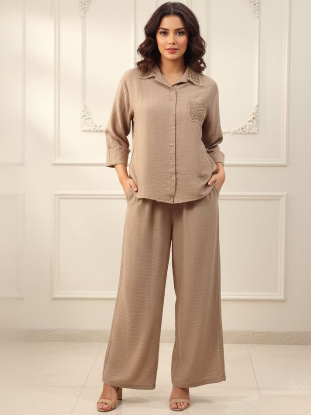 MARC LOUIS Shirt Collar Organic Cotton Shirt With Trousers