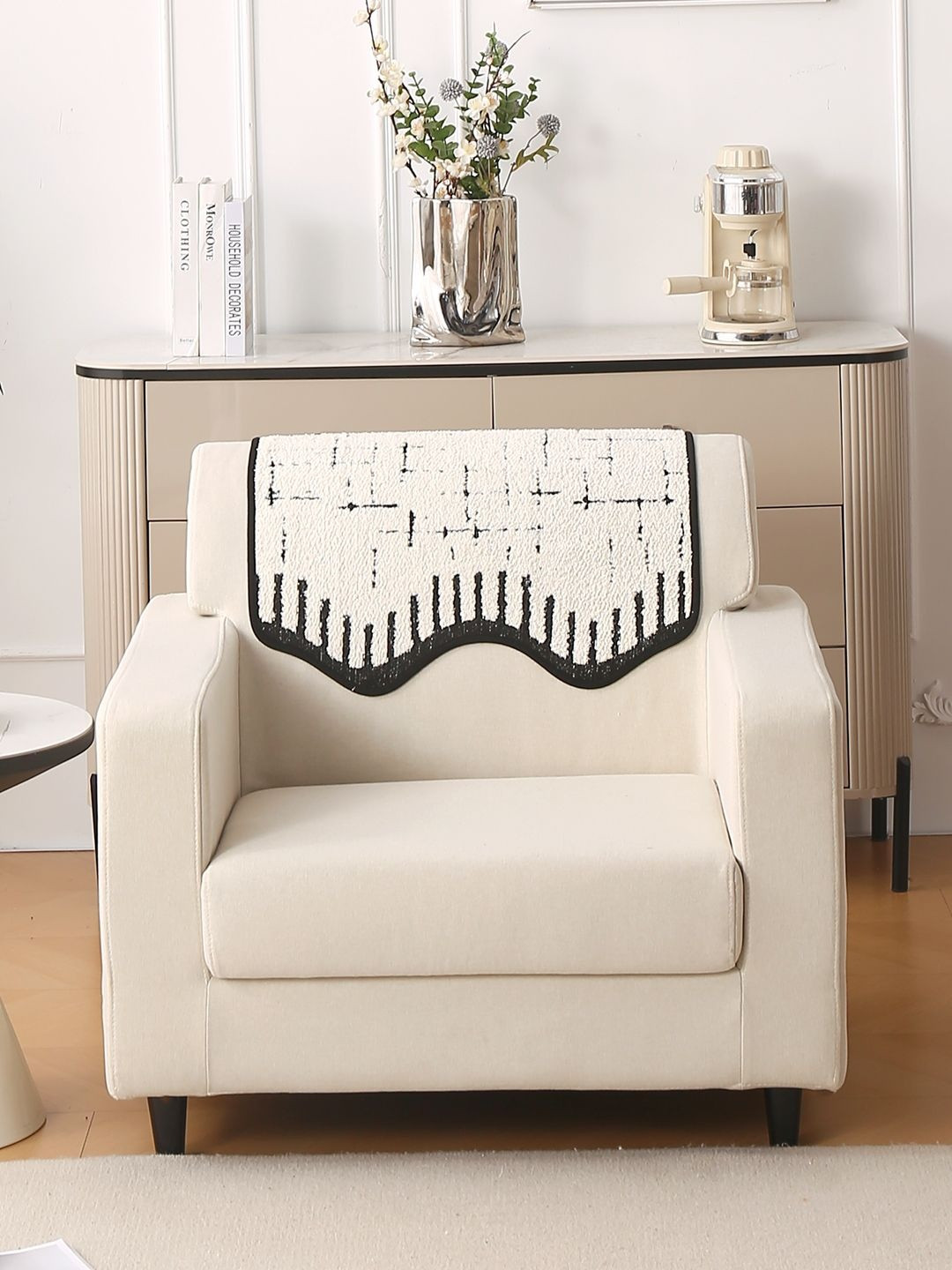 HOKIPO Off-White Luxruy Supple Sofa Wavy 1 Pc Backrest Mat